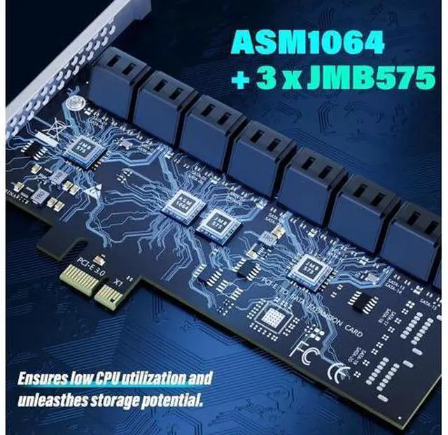 Alt view image 5 of 7 - 16-Port SATA Expansion Card (PCIe 3.0 x1 to 6Gbps SATA Card), Compatible with Windows/Mac/Linux/NAS