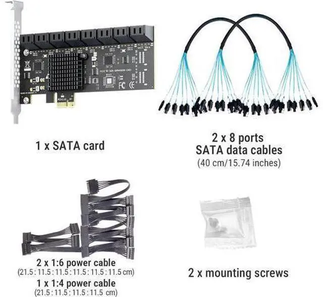 Alt view image 7 of 7 - 16-Port SATA Expansion Card (PCIe 3.0 x1 to 6Gbps SATA Card), Compatible with Windows/Mac/Linux/NAS