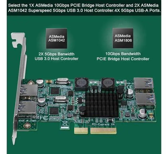 Alt view image 2 of 7 - 4-Ports Superspeed 5Gbps PCIE USB 3.0 Expansion Card for Windows and Linux Desktop PCs, 2X Dedicated 5Gbps Channels 10Gbps Bandwidth, Built in FebSmart Self-Powered Technology (FS-2C-U4-Pro)