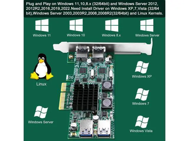 Alt view image 5 of 7 - 4-Ports Superspeed 5Gbps PCIE USB 3.0 Expansion Card for Windows and Linux Desktop PCs, 2X Dedicated 5Gbps Channels 10Gbps Bandwidth, Built in FebSmart Self-Powered Technology (FS-2C-U4-Pro)