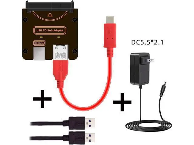 Alt view image 2 of 7 - SFF-8482 SAS 29Pin to Type-C USB-C & USB-A USB 3.0 5Gbps HDD Disk Drive Raid Adapter 5Gbps with Chipset and Power Port (Need 12V/3A Power Supply)