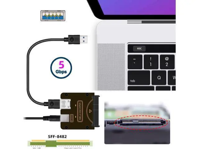 Alt view image 4 of 7 - SFF-8482 SAS 29Pin to Type-C USB-C & USB-A USB 3.0 5Gbps HDD Disk Drive Raid Adapter 5Gbps with Chipset and Power Port (Need 12V/3A Power Supply)