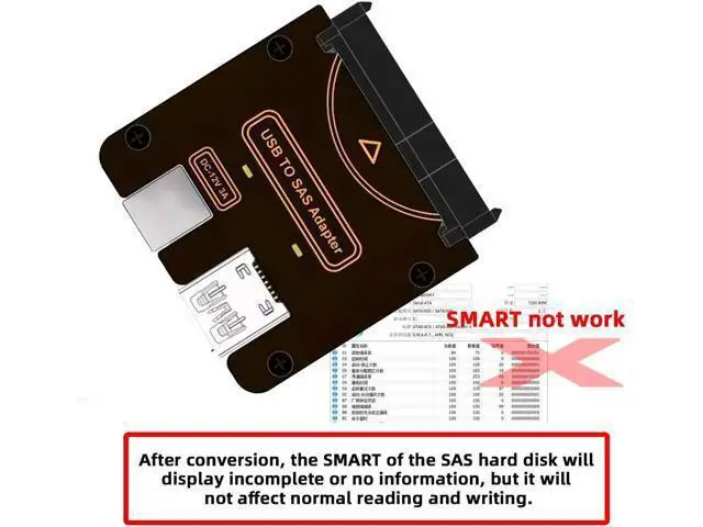 Alt view image 6 of 7 - SFF-8482 SAS 29Pin to Type-C USB-C & USB-A USB 3.0 5Gbps HDD Disk Drive Raid Adapter 5Gbps with Chipset and Power Port (Need 12V/3A Power Supply)