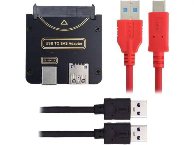 Alt view image 7 of 7 - SFF-8482 SAS 29Pin to Type-C USB-C & USB-A USB 3.0 5Gbps HDD Disk Drive Raid Adapter 5Gbps with Chipset and Power Port (Need 12V/3A Power Supply)