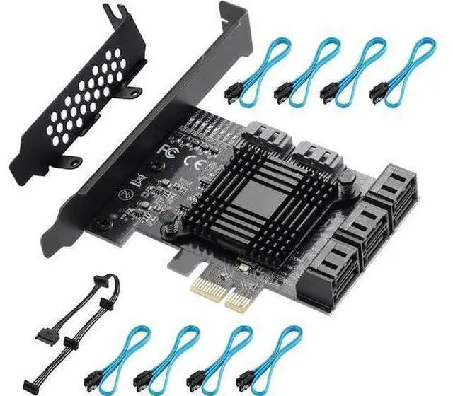 Main image of PCIE 1X SATA Card 8 Ports,with 8 SATA Cables and Low Profile Bracket, PCIE to SATA 3.0 6 Gbps Controller, PCIE to SATA Expansion Card,SATA Controller,SATA PCIE Card,ASM1064+JMB575 Chips