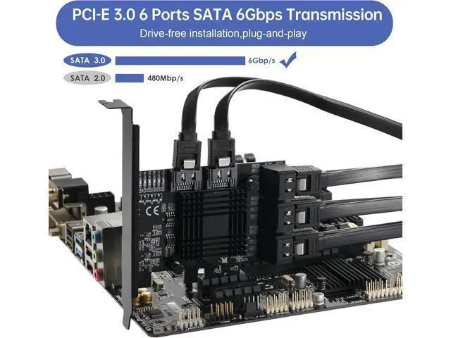 Alt view image 4 of 7 - PCIE 1X SATA Card 8 Ports,with 8 SATA Cables and Low Profile Bracket, PCIE to SATA 3.0 6 Gbps Controller, PCIE to SATA Expansion Card,SATA Controller,SATA PCIE Card,ASM1064+JMB575 Chips