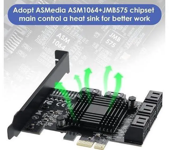 Alt view image 2 of 7 - PCIE 1X SATA Card 8 Ports,with 8 SATA Cables and Low Profile Bracket, PCIE to SATA 3.0 6 Gbps Controller, PCIE to SATA Expansion Card,SATA Controller,SATA PCIE Card,ASM1064+JMB575 Chips