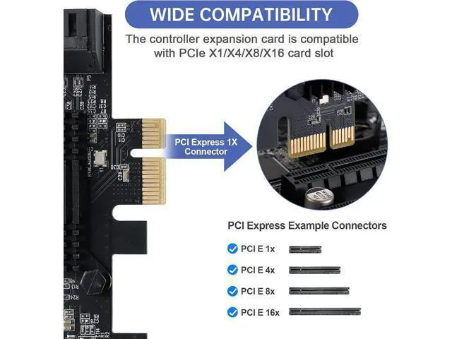 Alt view image 5 of 7 - PCIE 1X SATA Card 8 Ports,with 8 SATA Cables and Low Profile Bracket, PCIE to SATA 3.0 6 Gbps Controller, PCIE to SATA Expansion Card,SATA Controller,SATA PCIE Card,ASM1064+JMB575 Chips