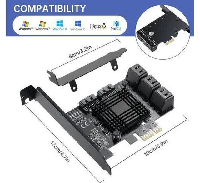 Alt view image 6 of 7 - PCIE 1X SATA Card 8 Ports,with 8 SATA Cables and Low Profile Bracket, PCIE to SATA 3.0 6 Gbps Controller, PCIE to SATA Expansion Card,SATA Controller,SATA PCIE Card,ASM1064+JMB575 Chips