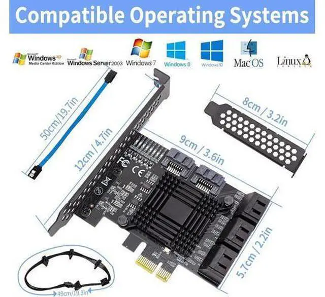 Alt view image 4 of 7 - PCIe 8-Port SATA Controller Card (6 Gbps, Compatible with Windows, MAC, Linux) with 8 SATA Cables and Low Profile Bracket