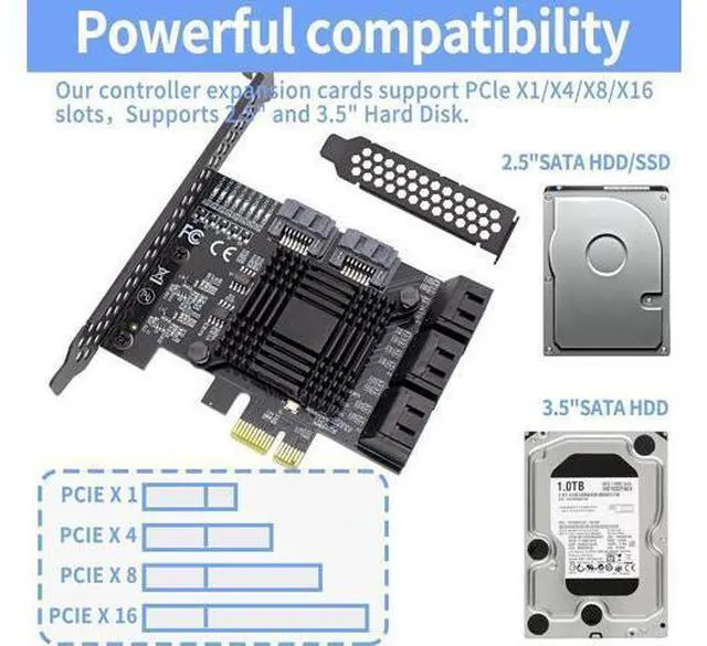 Alt view image 5 of 7 - PCIe 8-Port SATA Controller Card (6 Gbps, Compatible with Windows, MAC, Linux) with 8 SATA Cables and Low Profile Bracket