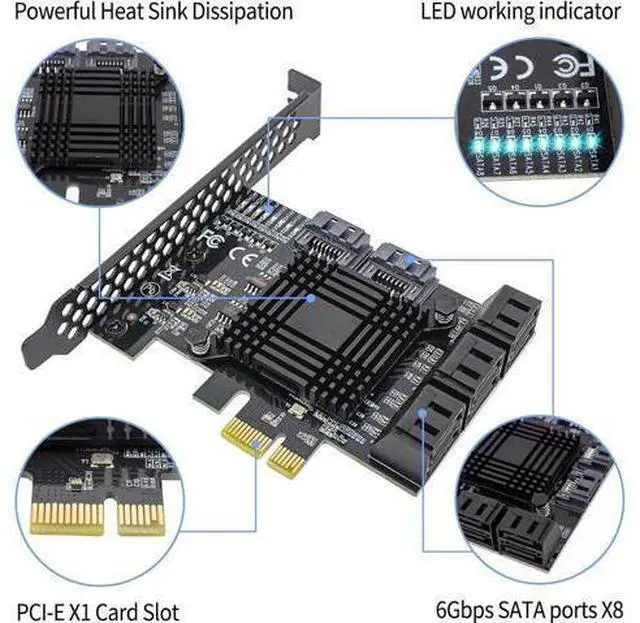 Alt view image 6 of 7 - PCIe 8-Port SATA Controller Card (6 Gbps, Compatible with Windows, MAC, Linux) with 8 SATA Cables and Low Profile Bracket