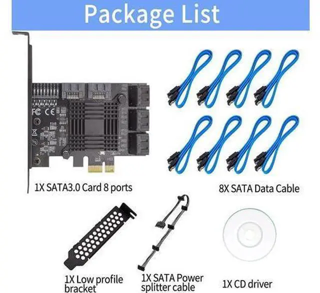 Alt view image 7 of 7 - PCIe 8-Port SATA Controller Card (6 Gbps, Compatible with Windows, MAC, Linux) with 8 SATA Cables and Low Profile Bracket