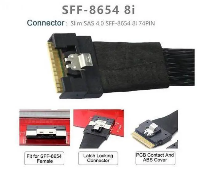 Alt view image 5 of 7 - 1.64FT SlimSAS to Oculink Cable,SFF-8654 8i to SFF-8611 8i Cable for Servers, Switches, Routers, Hard Drive