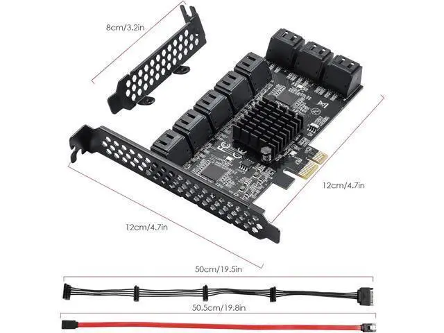Alt view image 7 of 7 - PCle 16-Port SATA III Controller Expansion Card, 6Gbps X1/X4/X8/X16, Supports 16 SATA Devices with Cables and Low Profile Bracket (ASM1064 Chip)