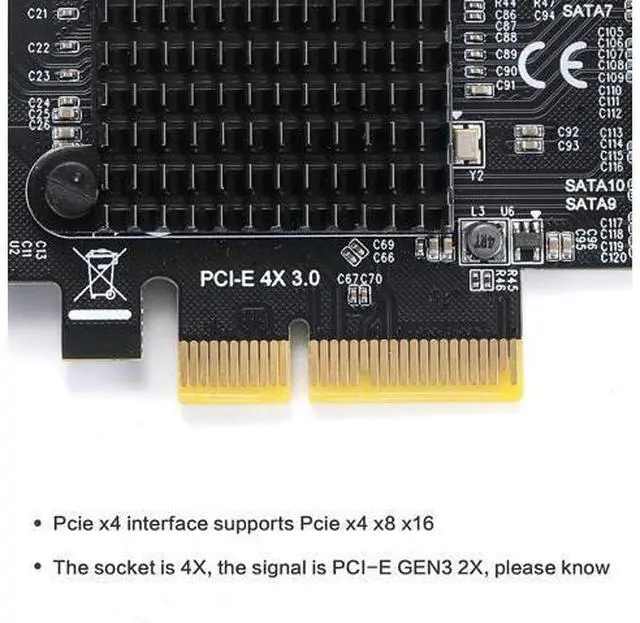 Alt view image 5 of 7 - PCIe SATA Controller Card 10 Port with 10 SATA Cables and Low Profile Bracket - 6Gbps 3.0 PCIe Card,Support 10 Port 3.0 Devices