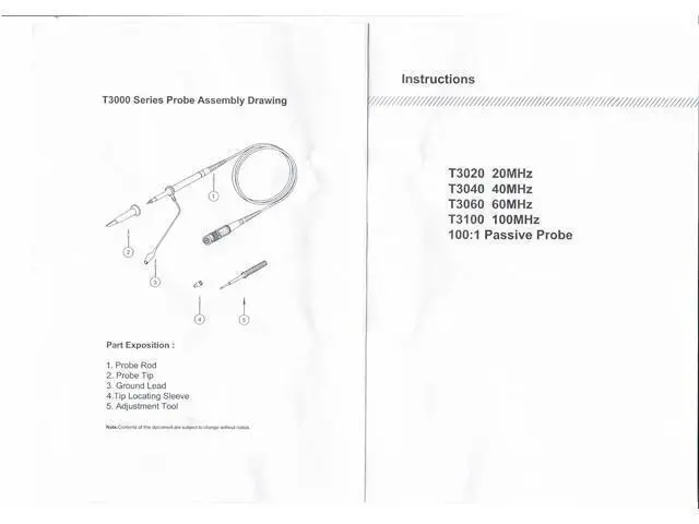 Alt view image 3 of 4 - T3100 High Voltage Probe 100MHz DC Bandwidth 1:100 Attenuation Probe Peak AC Max Working Input Voltage Works with Oscilloscope
