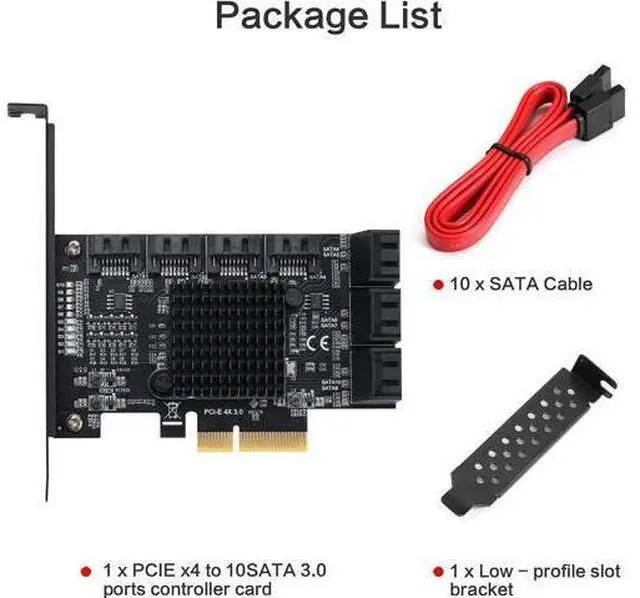 Alt view image 7 of 7 - PCIe SATA Controller Card 10 Port with 10 SATA Cables and Low Profile Bracket - 6Gbps 3.0 PCIe Card,Support 10 Port 3.0 Devices