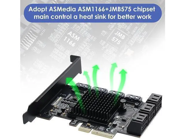 Alt view image 2 of 7 - PCIE to SATA 3.0 2X Card 10 Ports,PCIE to SATA III 6Gbps Expansion Card,ASM1166+JMB575 Chips
