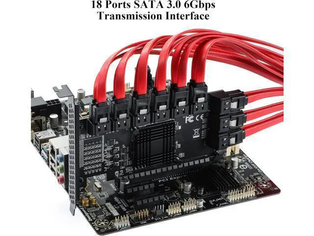 Alt view image 5 of 7 - PCIe SATA Card 18 Port 4X 6Gbps PCIe Card with SATA Cables & Power Cable (ASM1166+575 Chip)