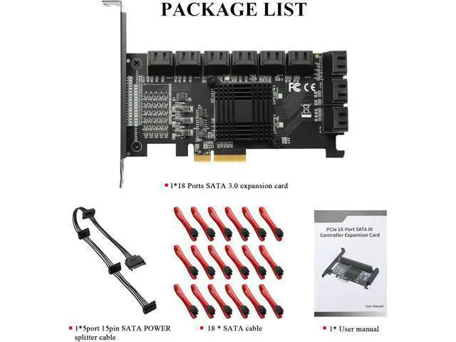 Alt view image 7 of 7 - PCIe SATA Card 18 Port 4X 6Gbps PCIe Card with SATA Cables & Power Cable (ASM1166+575 Chip)