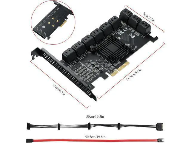Alt view image 6 of 7 - PCIe SATA Card 18 Port 4X 6Gbps PCIe Card with SATA Cables & Power Cable (ASM1166+575 Chip)