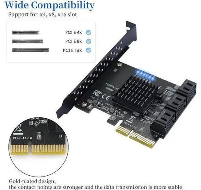 Alt view image 3 of 7 - PCIe SATA Expansion Card 6 Ports 4X with ASM1166 Chip - 6Gbps, Gen 3 Controller Adapter, Non-Raid, with 6 SATA Cables & Low - Profile Bracket, Plug and Play for Windows XP/7/8/10, Linux, MAC OS