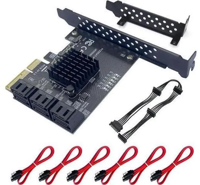 Main image of PCIe SATA Expansion Card 6 Ports 4X with ASM1166 Chip - 6Gbps, Gen 3 Controller Adapter, Non-Raid, with 6 SATA Cables & Low - Profile Bracket, Plug and Play for Windows XP/7/8/10, Linux, MAC OS