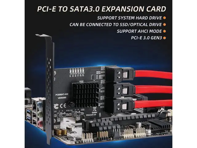 Alt view image 4 of 7 - PCIe SATA Expansion Card 6 Ports 4X with ASM1166 Chip - 6Gbps, Gen 3 Controller Adapter, Non-Raid, with 6 SATA Cables & Low - Profile Bracket, Plug and Play for Windows XP/7/8/10, Linux, MAC OS
