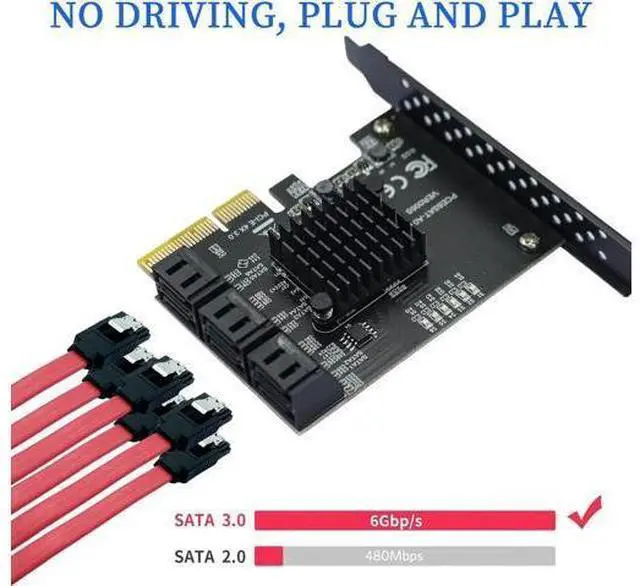 Alt view image 5 of 7 - PCIe SATA Expansion Card 6 Ports 4X with ASM1166 Chip - 6Gbps, Gen 3 Controller Adapter, Non-Raid, with 6 SATA Cables & Low - Profile Bracket, Plug and Play for Windows XP/7/8/10, Linux, MAC OS