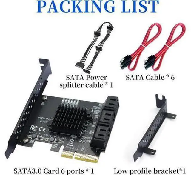 Alt view image 7 of 7 - PCIe SATA Expansion Card 6 Ports 4X with ASM1166 Chip - 6Gbps, Gen 3 Controller Adapter, Non-Raid, with 6 SATA Cables & Low - Profile Bracket, Plug and Play for Windows XP/7/8/10, Linux, MAC OS