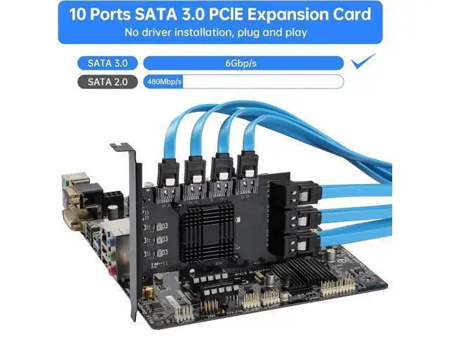 Alt view image 2 of 7 - PCI-E X1 to SATA 3.0 Controller Card, 10-Port SATA III 6Gbps Expansion Cards, Supports PCI-Express (1X 4X 8X 16X) Slot, Support SSD and HDD, for Windows/XP/MAC/Linux