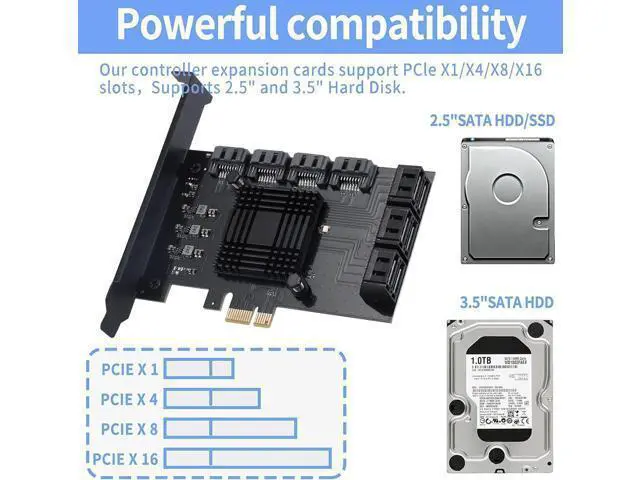 Alt view image 5 of 7 - PCI-E X1 to SATA 3.0 Controller Card, 10-Port SATA III 6Gbps Expansion Cards, Supports PCI-Express (1X 4X 8X 16X) Slot, Support SSD and HDD, for Windows/XP/MAC/Linux