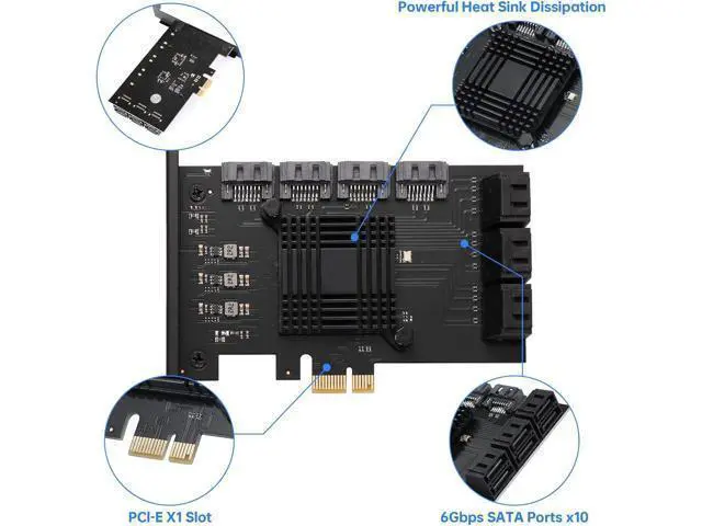 Alt view image 6 of 7 - PCI-E X1 to SATA 3.0 Controller Card, 10-Port SATA III 6Gbps Expansion Cards, Supports PCI-Express (1X 4X 8X 16X) Slot, Support SSD and HDD, for Windows/XP/MAC/Linux