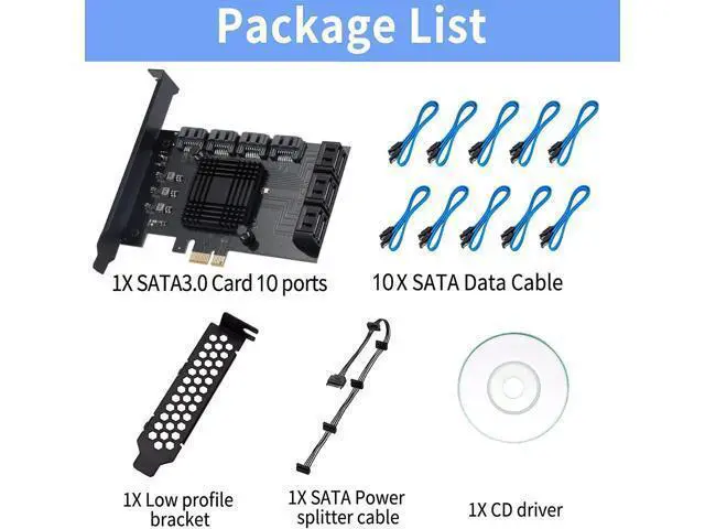 Alt view image 7 of 7 - PCI-E X1 to SATA 3.0 Controller Card, 10-Port SATA III 6Gbps Expansion Cards, Supports PCI-Express (1X 4X 8X 16X) Slot, Support SSD and HDD, for Windows/XP/MAC/Linux