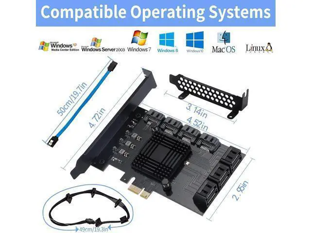 Alt view image 4 of 7 - PCI-E X1 to SATA 3.0 Controller Card, 10-Port SATA III 6Gbps Expansion Cards, Supports PCI-Express (1X 4X 8X 16X) Slot, Support SSD and HDD, for Windows/XP/MAC/Linux