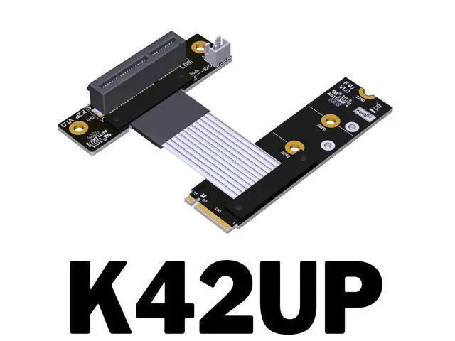 Alt view image 2 of 5 - ADT-Link M.2 NVME SSD Interface to PCIe 4.0x4 Corner Series Riser Extension Cable 64G/BPS Full Speed M.2 M Key 2280/2260/2242/2230 Riser Card Gen4 with SATA Cable (K42UP(Gen4), 40cm)