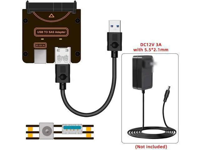 Alt view image 4 of 7 - USB 3.0 5Gbps Host to SFF-8482 SAS 29Pin Hard Disk Drive Raid Adapter with Chipset and Power Port Compatible withLaptop (Not Include 12V/3A Power Supply)