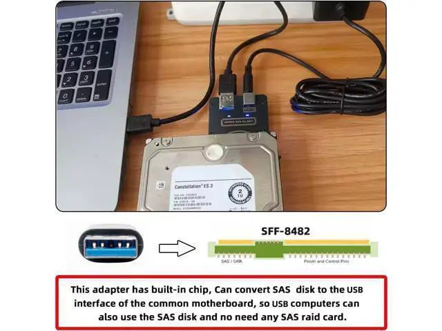 Alt view image 7 of 7 - USB 3.0 5Gbps Host to SFF-8482 SAS 29Pin Hard Disk Drive Raid Adapter with Chipset and Power Port Compatible withLaptop (Not Include 12V/3A Power Supply)