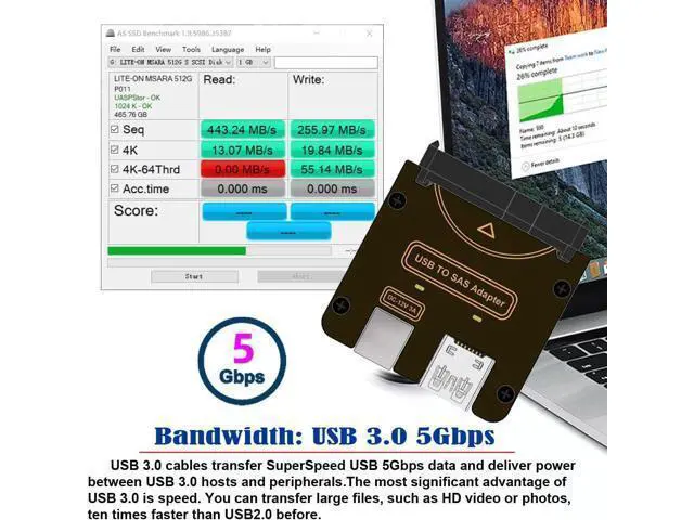 Alt view image 5 of 7 - USB 3.0 5Gbps Host to SFF-8482 SAS 29Pin Hard Disk Drive Raid Adapter with Chipset and Power Port Compatible withLaptop (Not Include 12V/3A Power Supply)