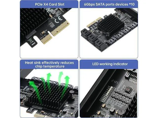 Alt view image 3 of 7 - PCIE to SATA 3.0 2X Card 10 Ports,PCIE to SATA III 6Gbps Expansion Card,ASM1166+JMB575 Chips