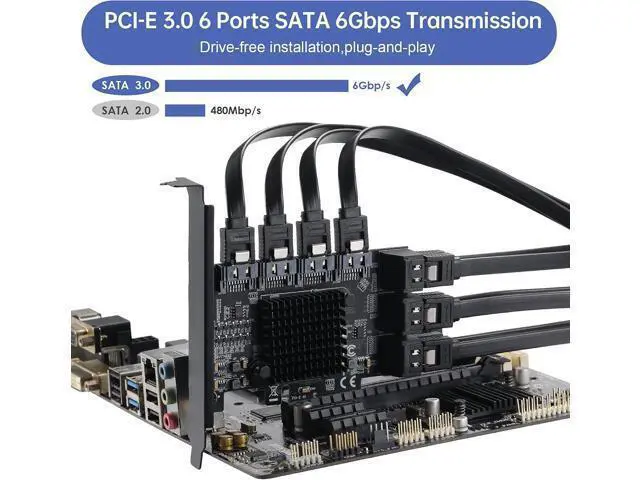Alt view image 5 of 7 - PCIE to SATA 3.0 2X Card 10 Ports,PCIE to SATA III 6Gbps Expansion Card,ASM1166+JMB575 Chips