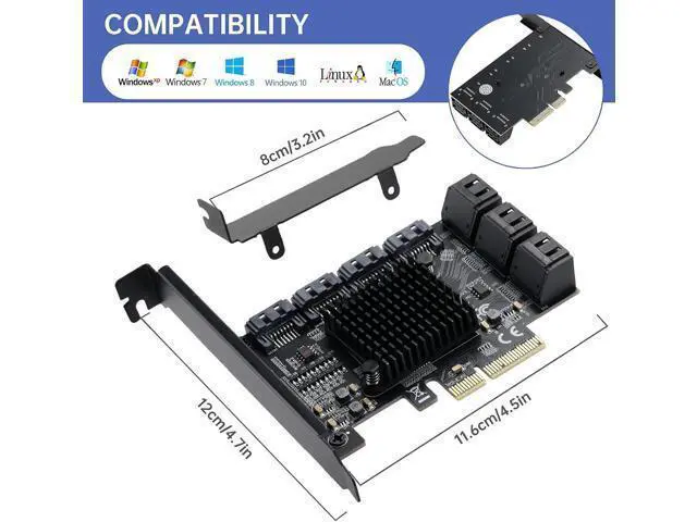Alt view image 6 of 7 - PCIE to SATA 3.0 2X Card 10 Ports,PCIE to SATA III 6Gbps Expansion Card,ASM1166+JMB575 Chips