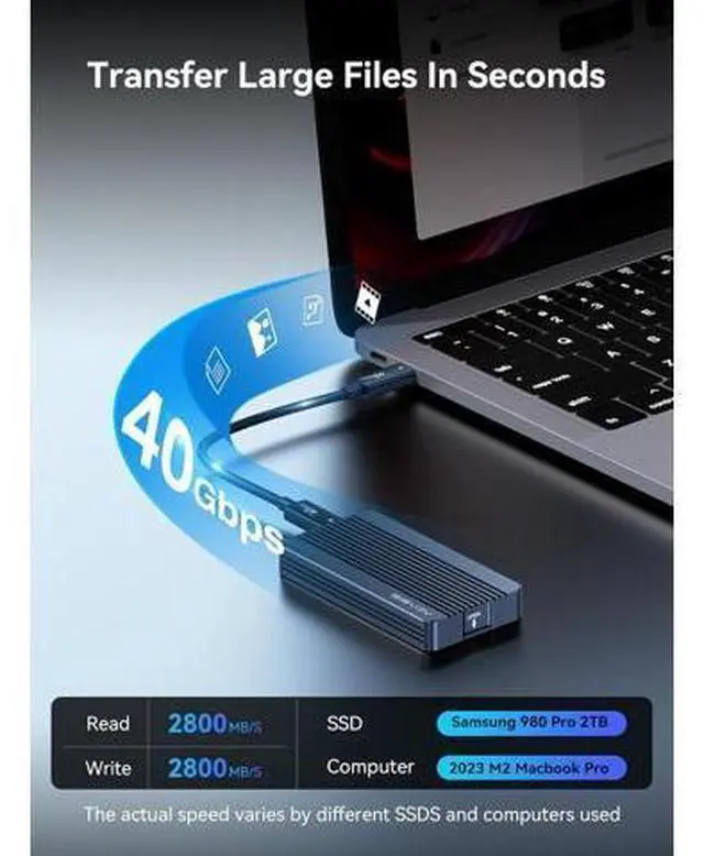 Alt view image 2 of 7 - 40Gbps M.2 NVMe SSD Enclosure for Thunderbolt 4/3/USB4, with Tool-Free Installation, Aluminum Heat Sink & Noiseless Design, Supports 2280-2230 SSDs for M1/M2 Pro/Max.