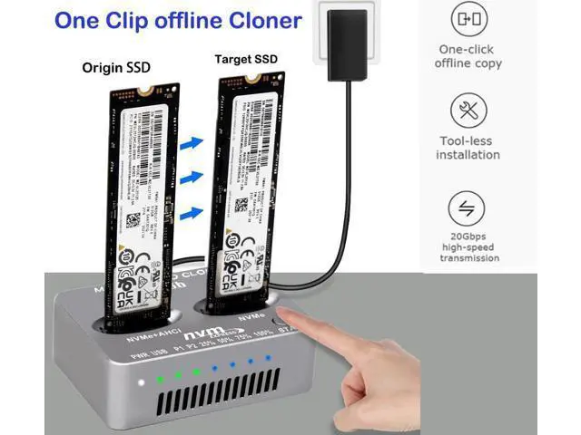 Alt view image 3 of 6 - M2 NVMe Duplicator,USB C nVME Dual-Bay Offline Cloner With 28pin Mac SSD Card, Compatible With MacBook Air Imac (Mid 2013-2016) and PRO(Late 2013 - Mid 2015) SSD Enclosure(Need Extra AC/PD PW)
