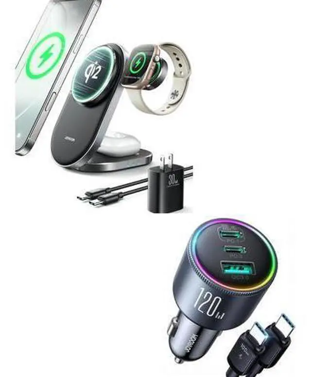 Main image of 120W Super Fast USB C Car Charger + Qi2 3 in 1 Wireless Charging Station