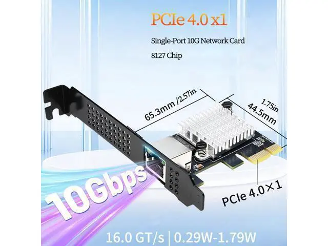 Alt view image 5 of 6 - PCIe 4.0 X1 to RJ45 10G Ethernet Network Card RTL8127 Chip High-Speed LAN Adapter with Multi-Speed Compatible with Windows/Linux Desktop, Server, and Gaming PC
