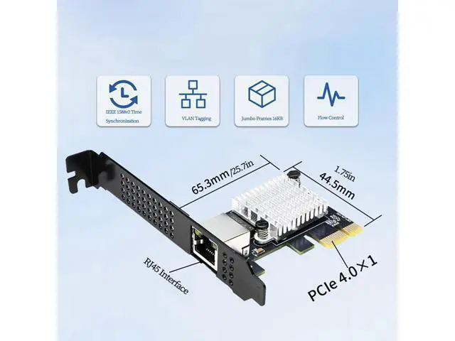 Alt view image 6 of 6 - PCIe 4.0 X1 to RJ45 10G Ethernet Network Card RTL8127 Chip High-Speed LAN Adapter with Multi-Speed Compatible with Windows/Linux Desktop, Server, and Gaming PC