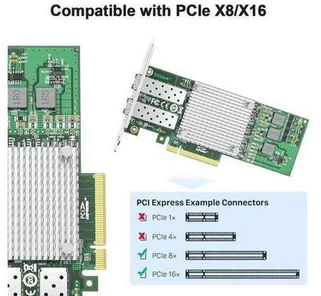 Alt view image 2 of 4 - 10Gb PCI-E NIC Network Card, with Broadcom BCM57810S Chipset, Dual SFP+ Port, PCI Express Ethernet LAN Adapter Support Windows Server/Windows/Linux/VMware