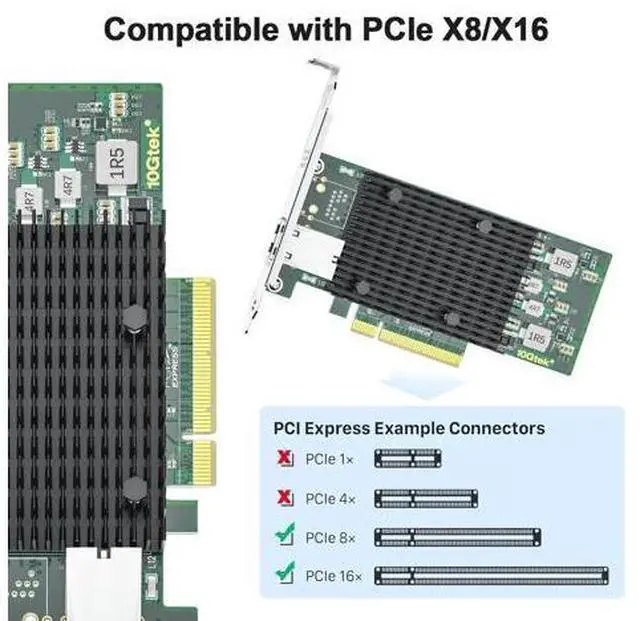 Alt view image 3 of 6 - 10Gb PCI-E NIC Network Card, Single Copper RJ45 Port, with Intel X540-BT1 Controller, PCI Express Ethernet LAN Adapter Support Windows Server/Windows/Linux/ESX, Compare to Intel X540-T1